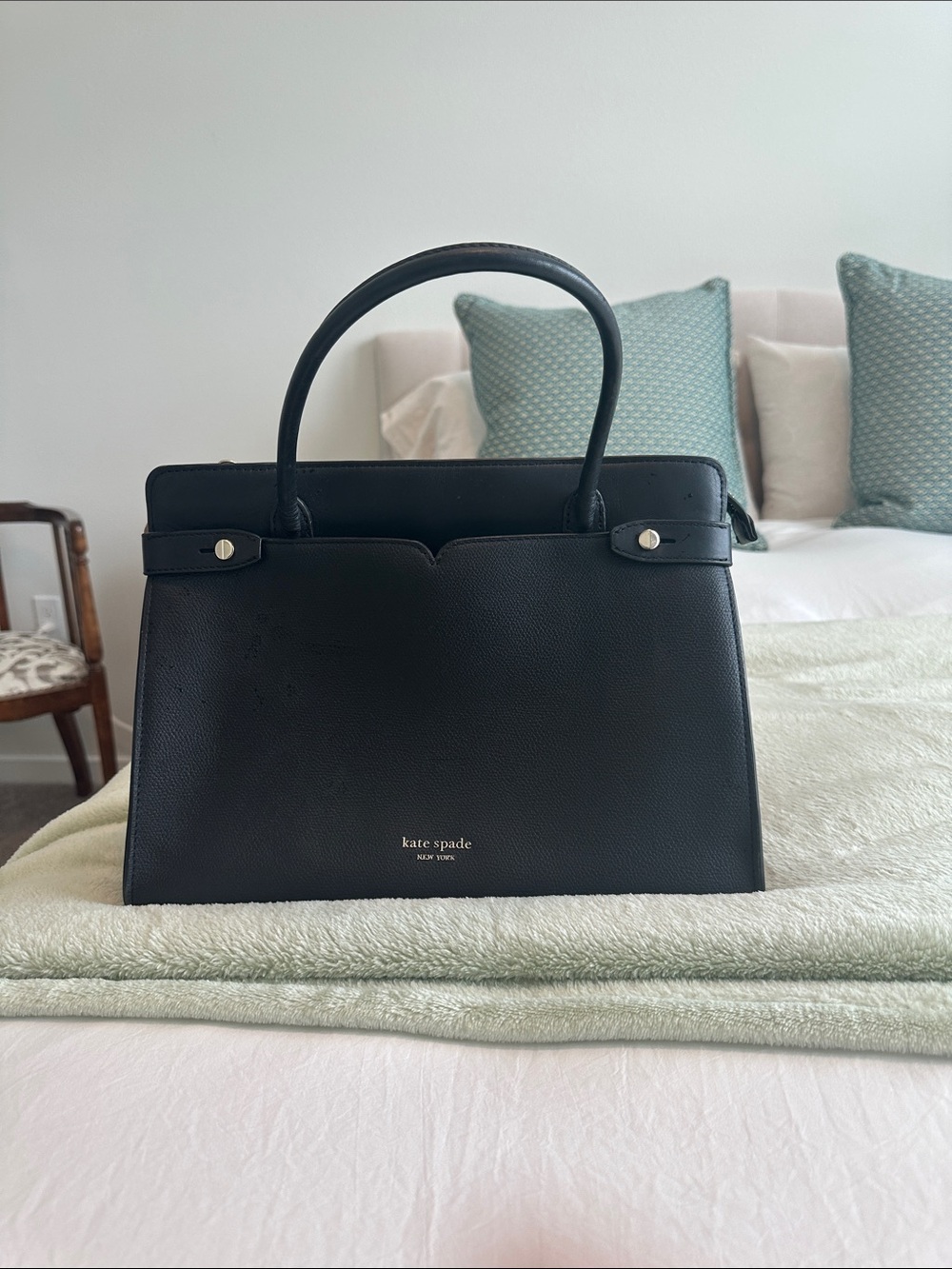 kate spade Black Leather Structured Top-Handle Satchel